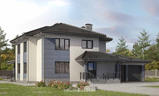 340-005-П Проект двухэтажного дома и гаражом, уютный загородный дом из арболита Канаш | Проекты домов от House Expert