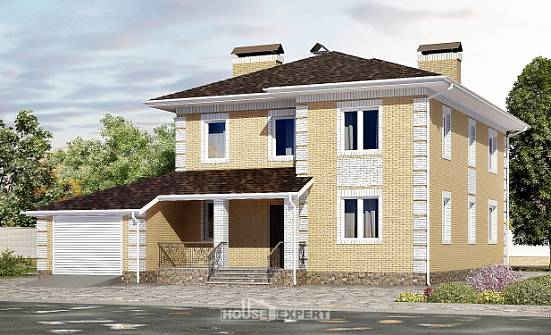 220-006-Л Проект двухэтажного дома и гаражом, красивый коттедж из поризованных блоков Алатырь | Проекты домов от House Expert