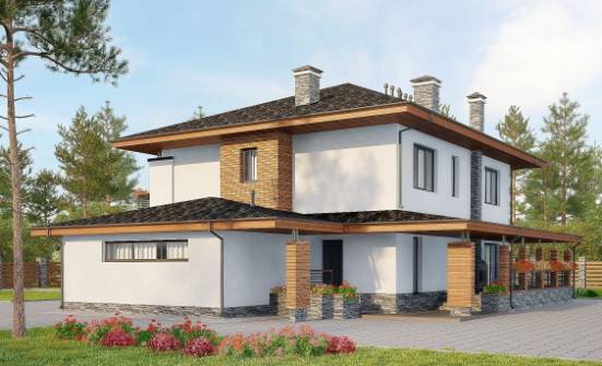 305-001-П Проект двухэтажного дома и гаражом, современный домик из газосиликатных блоков Шумерля | Проекты домов от House Expert