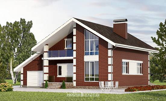 180-001-Л Проект двухэтажного дома с мансардным этажом и гаражом, классический коттедж из газобетона Новочебоксарск | Проекты домов от House Expert