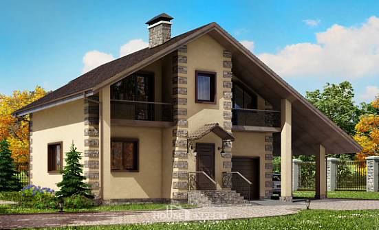 150-003-П Проект двухэтажного дома мансардный этаж, гараж, бюджетный домик из газобетона Алатырь | Проекты домов от House Expert