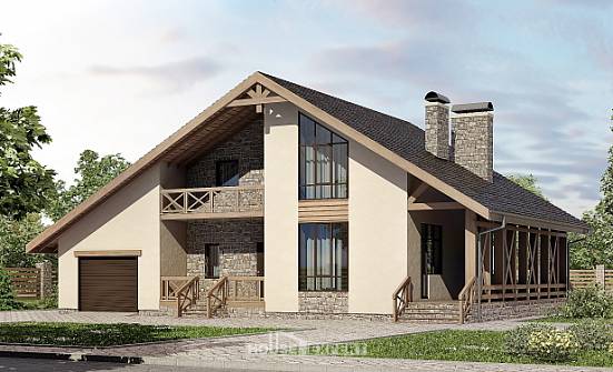 265-001-Л Проект двухэтажного дома мансардой и гаражом, классический коттедж из газобетона Алатырь | Проекты домов от House Expert