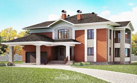 400-002-Л Проект двухэтажного дома и гаражом, классический загородный дом из кирпича Шумерля | Проекты домов от House Expert
