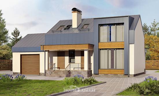 150-015-П Проект двухэтажного дома мансардой и гаражом, классический загородный дом из блока Чебоксары | Проекты домов от House Expert