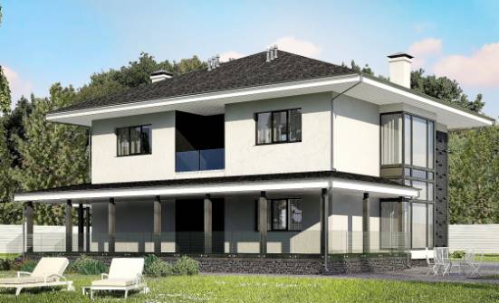 245-002-П Проект двухэтажного дома и гаражом, красивый домик из бризолита Чебоксары | Проекты домов от House Expert