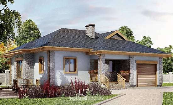 130-006-П Проект одноэтажного дома, гараж, доступный загородный дом из керамзитобетонных блоков Ядрин | Проекты домов от House Expert