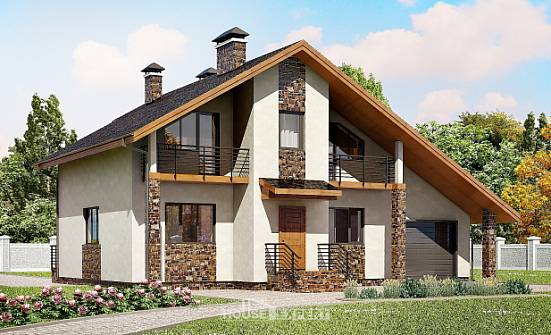 180-008-П Проект двухэтажного дома мансардой и гаражом, классический домик из газосиликатных блоков Ядрин | Проекты домов от House Expert
