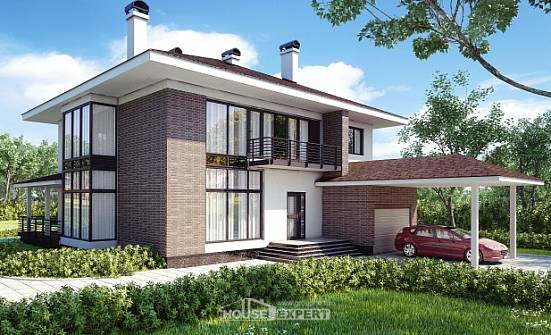 340-001-П Проект двухэтажного дома и гаражом, уютный коттедж из кирпича Шумерля | Проекты домов от House Expert