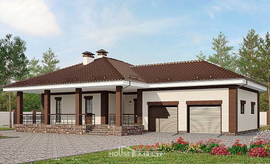 160-015-П Проект одноэтажного дома и гаражом, недорогой домик из газобетона Алатырь | Проекты домов от House Expert