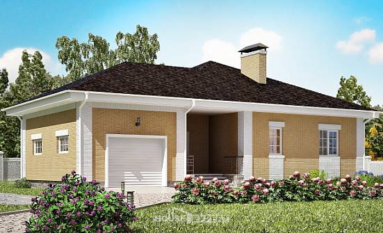 130-002-Л Проект одноэтажного дома, гараж, простой коттедж из теплоблока Канаш | Проекты домов от House Expert