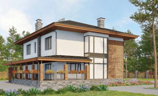 305-001-П Проект двухэтажного дома и гаражом, современный домик из газосиликатных блоков Шумерля | Проекты домов от House Expert