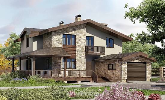 220-001-Л Проект двухэтажного дома мансардой, гараж, просторный дом из арболита Новочебоксарск | Проекты домов от House Expert