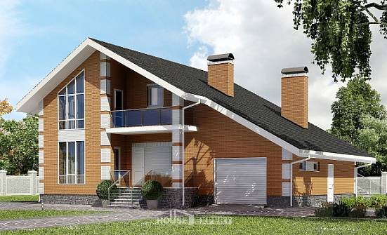 190-006-П Проект двухэтажного дома мансардный этаж и гаражом, средний домик из поризованных блоков Шумерля | Проекты домов от House Expert