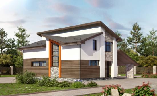 200-010-П Проект двухэтажного дома с мансардой, гараж, простой домик из газобетона Чебоксары | Проекты домов от House Expert