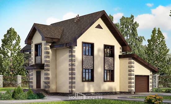 160-004-П Проект двухэтажного дома и гаражом, компактный загородный дом из керамзитобетонных блоков Шумерля | Проекты домов от House Expert