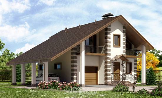 150-003-Л Проект двухэтажного дома мансардный этаж и гаражом, красивый дом из бревен Чебоксары | Проекты домов от House Expert