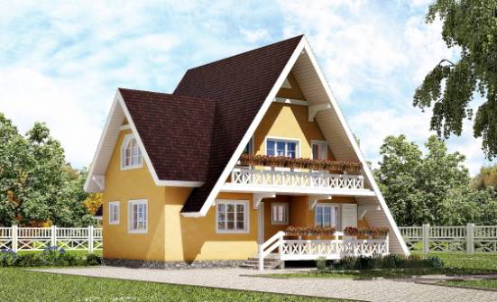 155-008-П Проект двухэтажного дома с мансардой, классический домик из бревен Шумерля | Проекты домов от House Expert