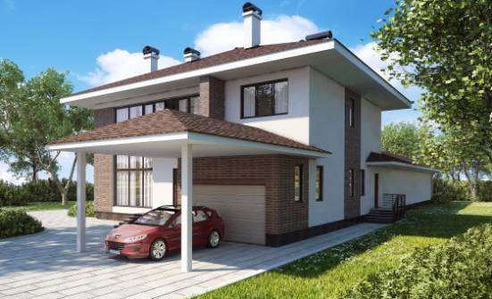 340-001-П Проект двухэтажного дома и гаражом, уютный коттедж из кирпича Шумерля | Проекты домов от House Expert
