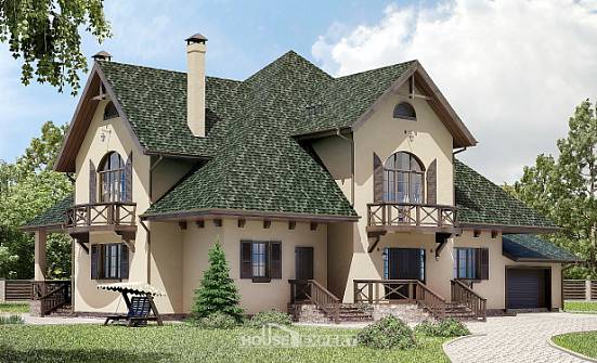 350-001-П Проект двухэтажного дома с мансардой и гаражом, красивый загородный дом из блока Ядрин | Проекты домов от House Expert