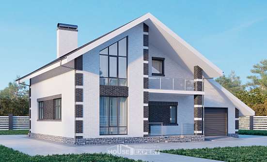 190-008-П Проект двухэтажного дома мансардный этаж, гараж, средний загородный дом из блока Шумерля | Проекты домов от House Expert