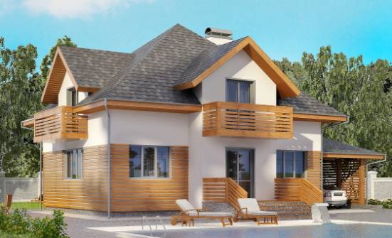 155-004-П Проект двухэтажного дома с мансардой, гараж, простой коттедж из поризованных блоков Канаш | Проекты домов от House Expert
