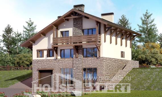 305-002-Л Проект трехэтажного дома с мансардой, уютный загородный дом из кирпича Шумерля, House Expert