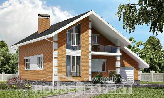 190-006-П Проект двухэтажного дома с мансардой, гараж, красивый коттедж из поризованных блоков Канаш, House Expert