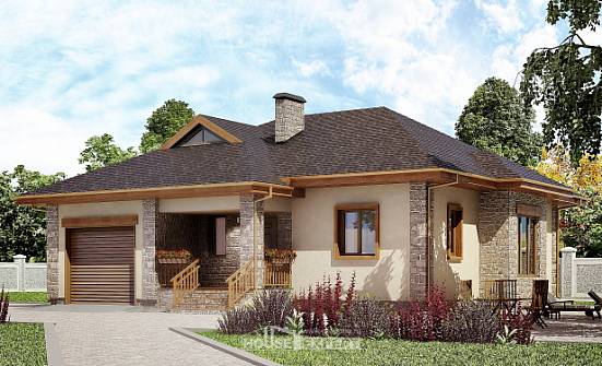 130-006-Л Проект одноэтажного дома и гаражом, классический коттедж из арболита Новочебоксарск | Проекты домов от House Expert