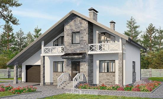 180-017-Л Проект двухэтажного дома с мансардой и гаражом, простой загородный дом из газобетона Шумерля | Проекты домов от House Expert